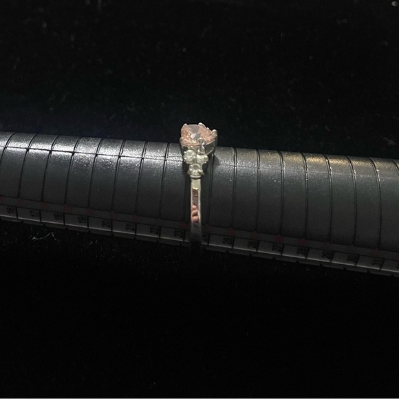 Elegant Pink Heart Stone Ring with Silver Tone Band - Picture 3 of 5